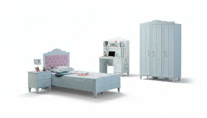 Komplette Kindermöbel Kinderbett Bett Holz Set 4tlg Kinderzimmer Weiß