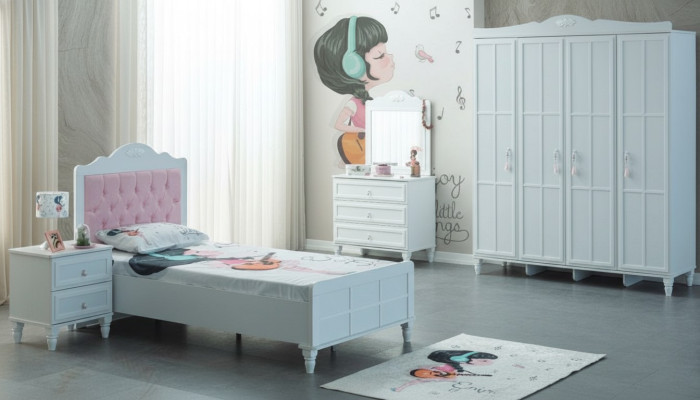 Luxus Dětský nábytek Dětská postel Bílý dřevo Set 5 ks Dětský pokoj