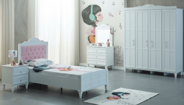 Kinderzimmer Komplette Kindermöbel Kinderbett Bett Holz Set 5tlg Weiß