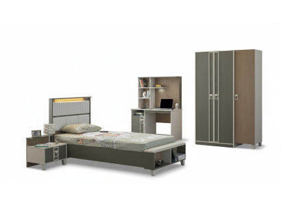 Kindermöbel Garnitur Kinderzimmer Bett Kinderbett Grau Holz Set 4tlg