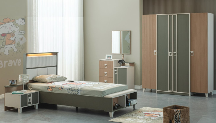 Komplette Kindermöbel Kinderbett Bett Holz Set 5tlg Kinderzimmer Grau
