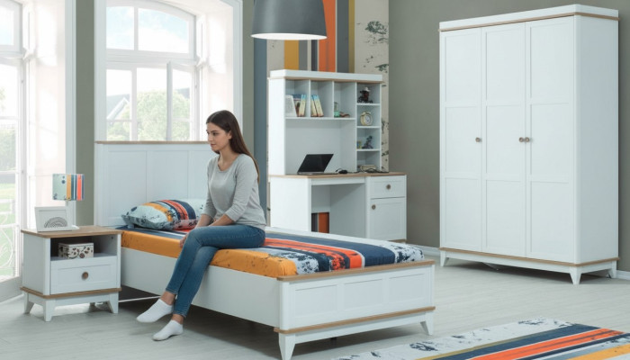 Komplette Jugenbett Kindermöbel Kinderbett Weiß Holz Set 4tlg Modern