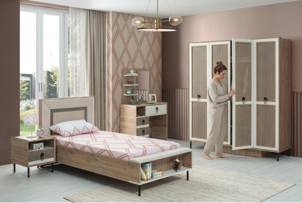 Schlafzimmer Sets Jugenbett Kinderbett Braun Holz Set 5tlg Bett Modern