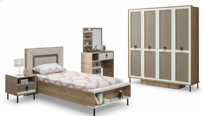 Schlafzimmer Sets Jugenbett Kinderbett Braun Holz Set 5tlg Bett Modern