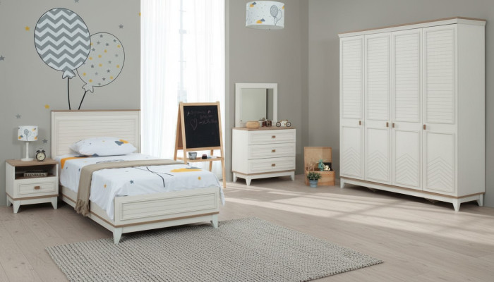 Komplette Jugenbett Kindermöbel Kinderbett Weiß Holz Set 5tlg Kommode