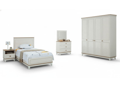 Komplette Jugenbett Kindermöbel Kinderbett Weiß Holz Set 5tlg Kommode