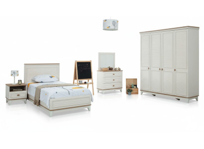 Garnitur Kinderzimmer Bett Kinderbett Kindermöbel Weiß Holz Set 5tlg