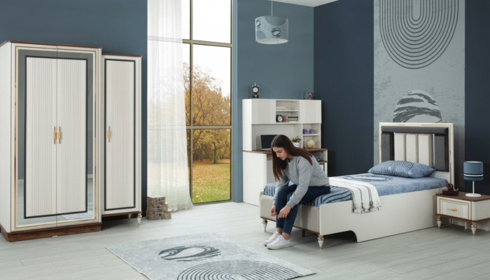 Komplette Jugenbett Kindermöbel Kinderbett Weiß Holz Set 4tlg Modern