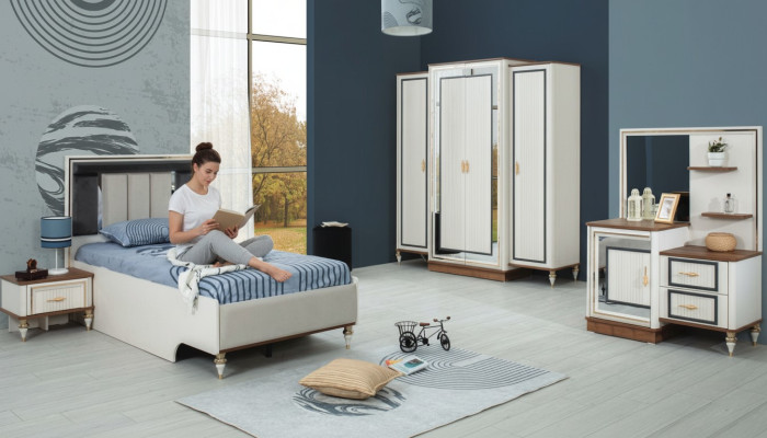 Schlafzimmer Sets Jugenbett Kinderbett Weiß Holz Set 5tlg Bett Modern
