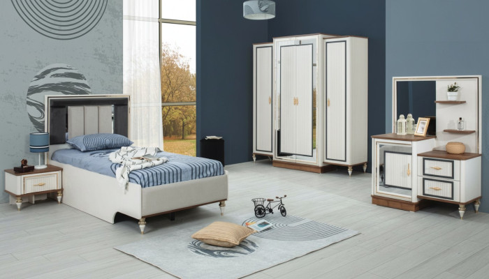 Schlafzimmer Sets Jugenbett Kinderbett Weiß Holz Set 5tlg Bett Modern