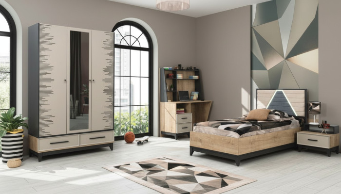 Kindermöbel Jugenbett Kinderzimmer Bett Kinderbett Braun Holz Set 4tlg