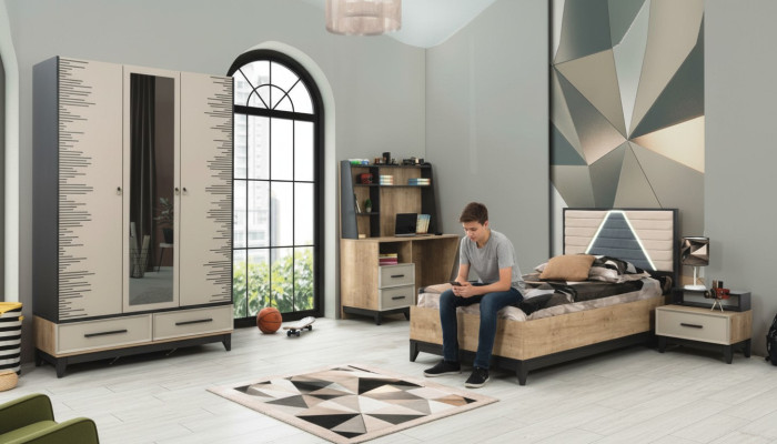 Komplette Kindermöbel Jugenbett Bett Holz Set 4tlg Kinderzimmer Braun