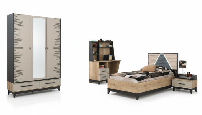 Komplette Kindermöbel Jugenbett Bett Holz Set 4tlg Kinderzimmer Braun