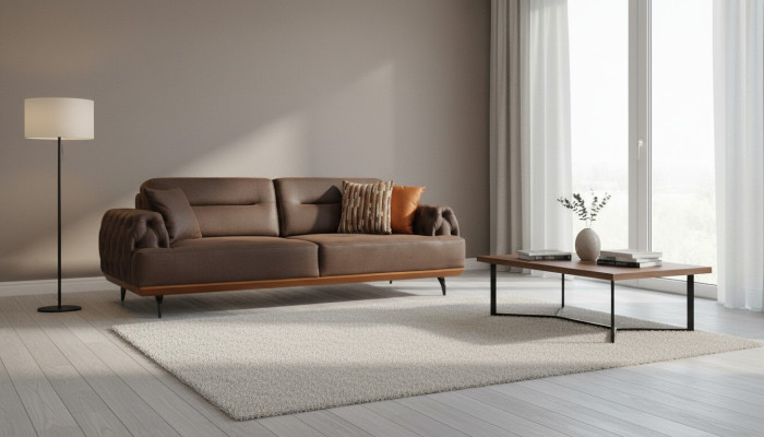 Polstersofa Dreisitzer Sofa 3 Sitz Couch Braun Stoffsofa Stoff Modern