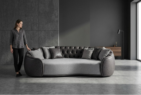 Časově neomezená eleganc Chesterfield trojková sedací souprava sedací souprava šedá látková sedací souprava
