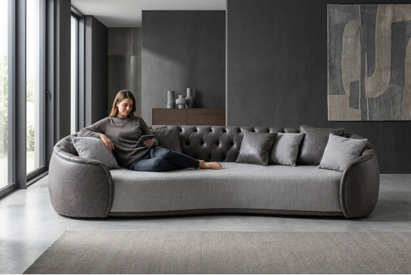 Viersitzer Chesterfield Sofa 4 Sitzer Grau Stoffsofa Stoff Polstersofa