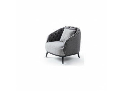 Design křeslo jednosedadlo 1-sedačka látkové křeslo šedé barvy design Chesterfield