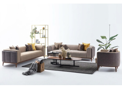 Garnitur Dreisitzer Viersitzer Sessel Sofa Stoff Beige Stoffsofa Set 4+3+1