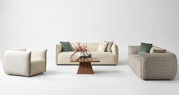 Couchgarnitur Dreisitzer Sessel Sofa Stoff Beige Stoffsofa Viersitzer 4+3+1