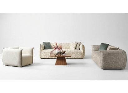 Couchgarnitur Dreisitzer Sessel Sofa Stoff Beige Stoffsofa Viersitzer 4+3+1