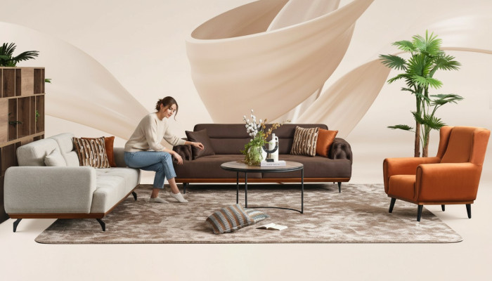 Couchgarnitur Polstersofa Mehrfarbig Dreisitzer Sessel Sofa Stoff Set 3+3+1