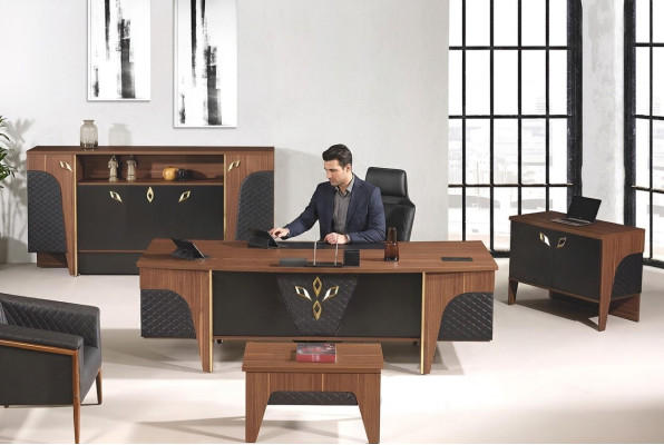 Komplette Büro Schreibtisch Bürotisch Set 4tlg Holz Braun Luxus Groß