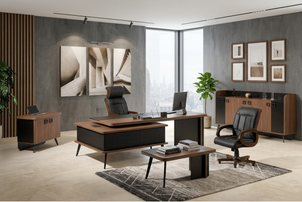 Komplettbüro Büromöbel Schreibtisch Büro Bürotisch Set 4tlg Holz Braun