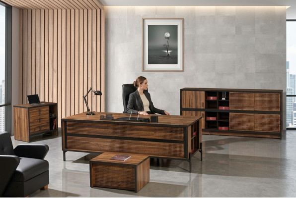 Komplette Arbeitszimmermöbel Schreibtisch Bürotisch 4tlg Holz Braun