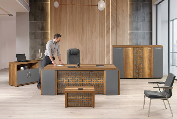 Bürotisch Büromöbel Komplettbüro Schreibtisch Set 4tlg Holz Braun Büro