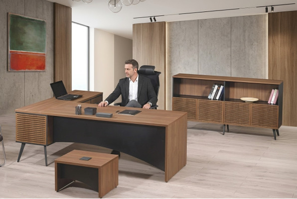 Arbeitszimmermöbel Eckbürotisch Komplette 3tlg Holz Braun Büromöbel