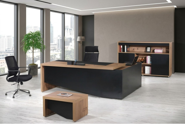 Arbeitszimmermöbel Komplette Eckbürotisch 3tlg Holz Schwarz Büromöbel