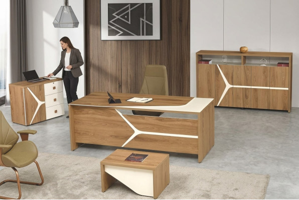 Komplettbüro Schreibtisch Büro Bürotisch Set 4tlg Holz Braun Modern