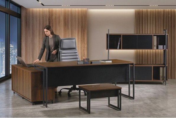 Arbeitszimmermöbel Komplettbüro Eckbürotisch Büro 3tlg Holz Braun Set