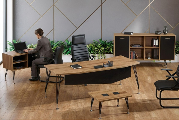 Büromöbel Komplettbüro Schreibtisch Büro Bürotisch 4tlg Holz Schwarz