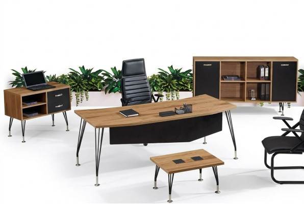 Büromöbel Komplettbüro Schreibtisch Büro Bürotisch 4tlg Holz Schwarz