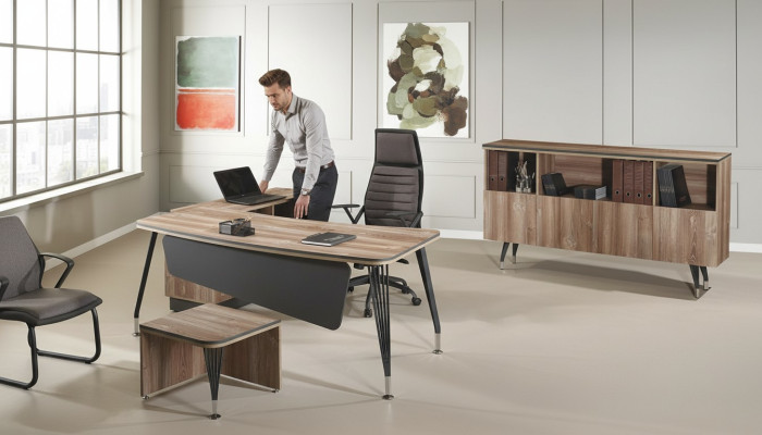 Arbeitszimmermöbel Komplettbüro Eckbürotisch Büro 3tlg Holz Braun Set