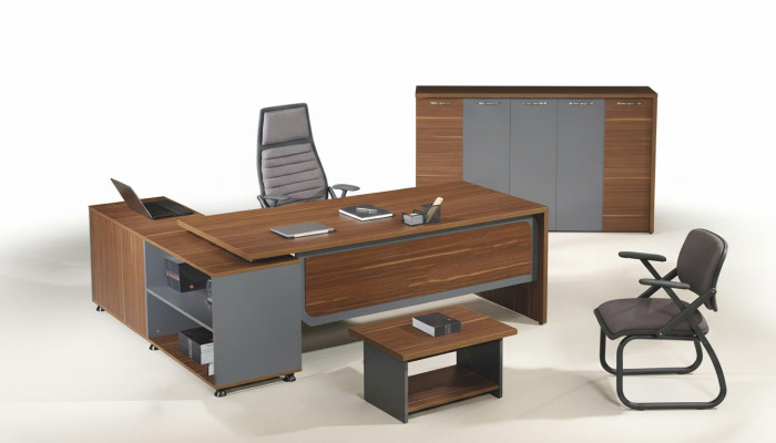 Gruppe Eckbürotisch Komplette Bürotisch Set 3tlg Holz Büromöbel Braun
