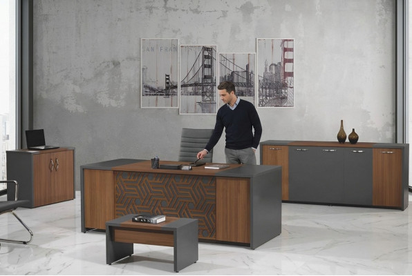 Bürotisch Büromöbel Komplettbüro Schreibtisch Set 4tlg Holz Braun Büro