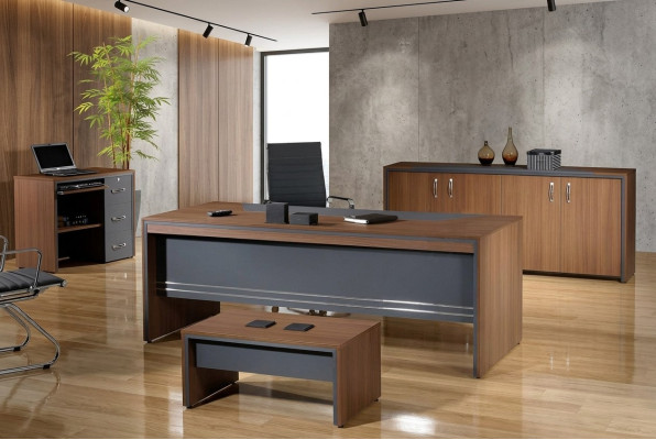 Arbeitszimmermöbel Komplettbüro Schreibtisch Set 4tlg Holz Braun Tisch