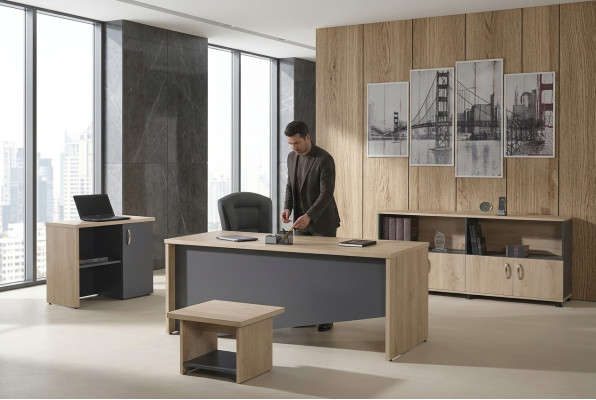 Komplettbüro Büromöbel Schreibtisch Büro Bürotisch Set 4tlg Holz Grau