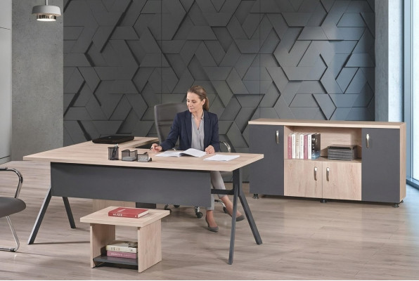 Arbeitstisch Komplettbüro Büromöbel Eckbürotisch 3tlg Holz Set Grau