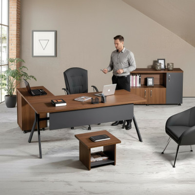 Eckbürotisch Arbeitstisch Komplettbüro Büromöbel 3tlg Holz Set Grau