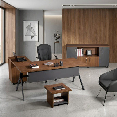 Eckbürotisch Arbeitstisch Komplettbüro Büromöbel 3tlg Holz Set Grau