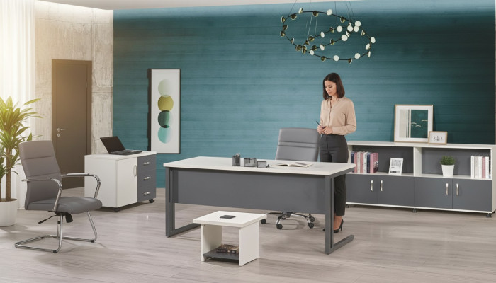 Arbeitstisch Büromöbel Computermöbel Schreibtisch 4tlg Holz Set Grau