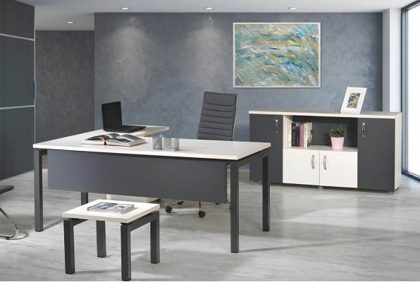 Komplettbüro Eckbürotisch Büromöbel 3tlg Holz Set Grau Computermöbel