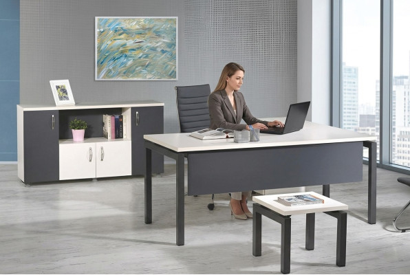 Büromöbel Grau Set 3tlg Eckbürotisch Komplettbüro Schrank Holz Gruppe