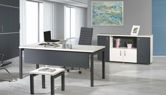 Büromöbel Grau Set 3tlg Eckbürotisch Komplettbüro Schrank Holz Gruppe