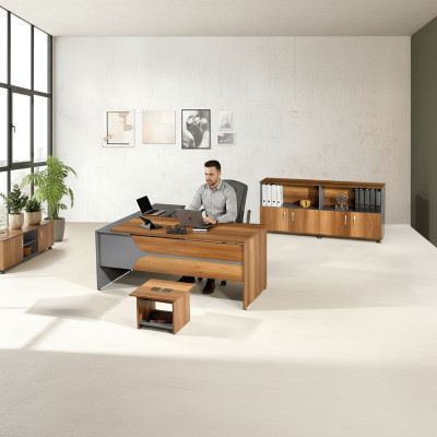 Büromöbel Grau Set 3tlg Eckbürotisch Komplettbüro Schrank Holz Gruppe