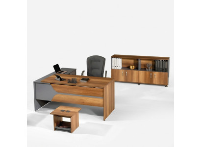 Büromöbel Grau Set 3tlg Eckbürotisch Komplettbüro Schrank Holz Gruppe