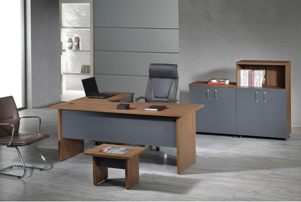 Gruppe Büro Eckbürotisch Arbeitszimmermöbel Schrank 4tlg Holz Grau